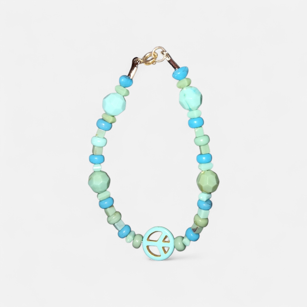 Turquoise Colored Beaded Bracelet with Peace Charm